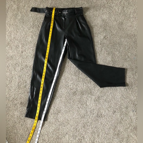 Halilu Faux Leather Pants size M Belted Zipper Elasticity Hight Waist - Picture 5 of 16